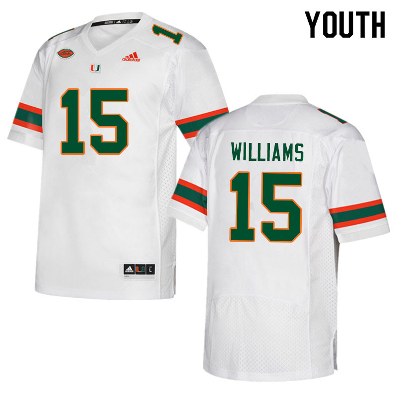 Youth #15 Avantae Williams Miami Hurricanes College Football Jerseys Sale-White - Click Image to Close